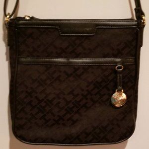 Tommy Hilfiger Black Monogram Crossbody Purse  EUC